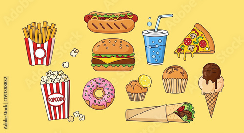 Assorted Fast Food and Desserts Illustration 8.