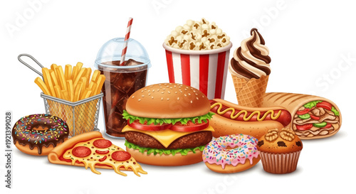 Assorted Fast Food and Desserts Display 2.