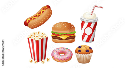 Assorted Fast Food Items on White Background 2.