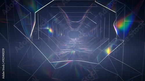 Abstract geometric corridor with blue hues and leading lines