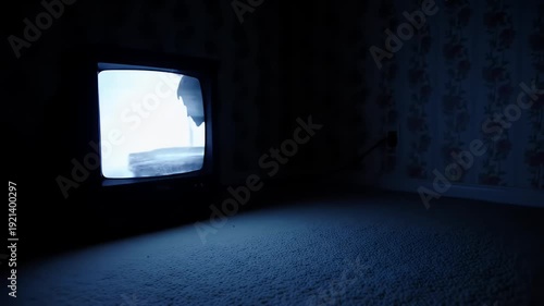 Retro TV in Dark Room.
