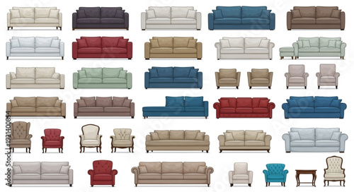 Collection of Various Sofas and Chairs.