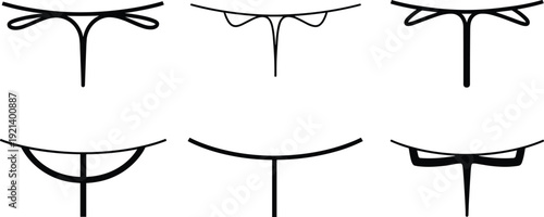 Stylized mouth smile collection, cartoon lips expressions line art illustration set facial emotion symbols isolated design elements vector icons