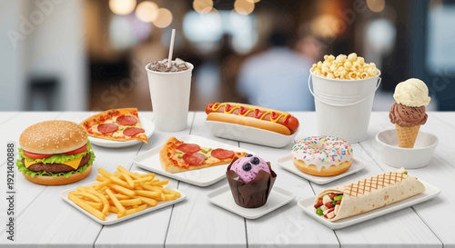 Assorted Fast Food Items on Table 1.