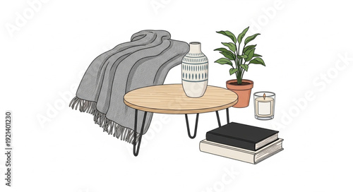 Cozy Home Decor with Blanket and Books.