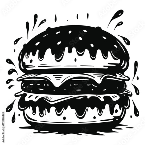 Delicious monochrome burger with dripping sauce showcases an appetizing and savory indulgence perfectly