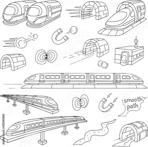 Magnetic Levitation Train Doodle Set Maglev Transportation Technology
