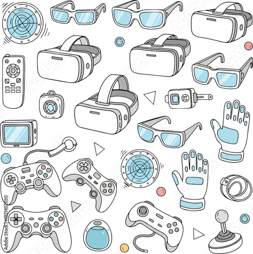 Virtual Reality and Gaming Technology Gadgets Seamless Pattern