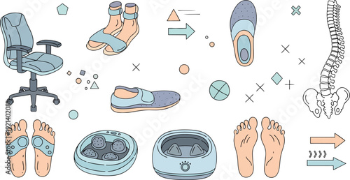 Ergonomics and Foot Health Essentials Vector Illustration Set