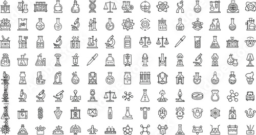 Collection of detailed laboratory equipment and science icons