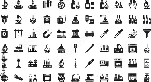 Collection of detailed laboratory equipment icons for science and research