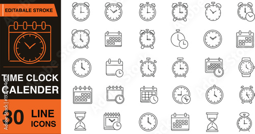 Time clock and calendar icons set