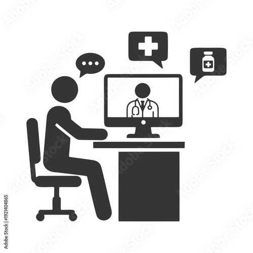 オンライン診療を受ける人物のシルエットアイコン