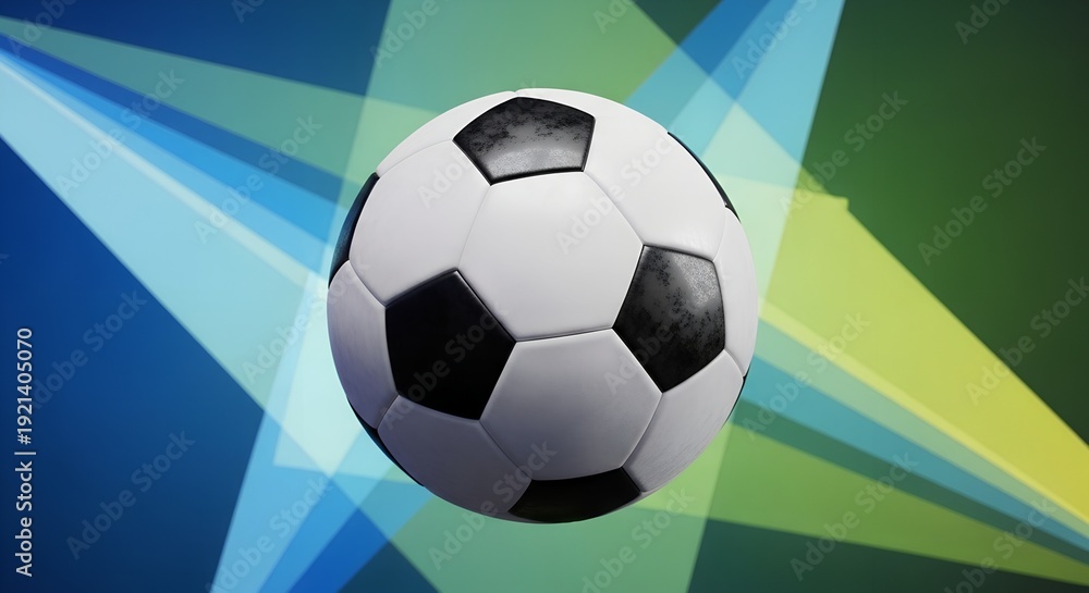 Naklejka premium Soccer ball on colorful geometric background