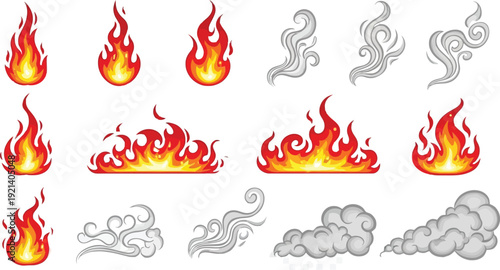 Cartoon fire and smoke elements collection for game design animation