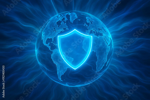 digital background with shield and lock for security