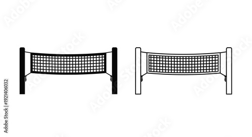 Two black and white illustrations of volleyball or tennis nets
