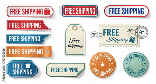 Collection of Free Shipping Labels and Stickers.