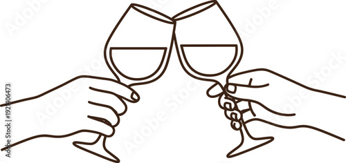 Wine toast celebration with two hands holding glasses on white background