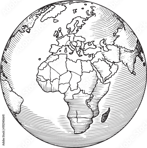 Retro Engraving Style Earth Globe – Detailed Outline Illustration