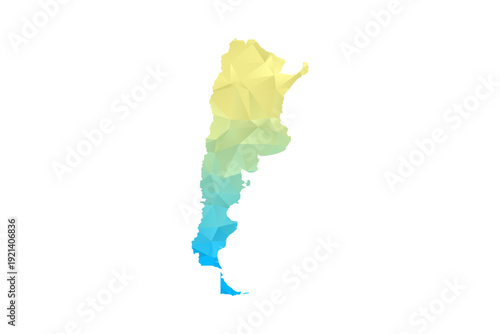 Argentina Map - Polygon Style Vector Illustration in Blue and Yellow Gradient, Low Poly Geometric Design, Isolated on White Background for Infographics and Projects.
