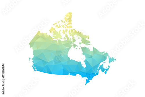 Canada Map - Polygon Style Vector Illustration in Blue and Yellow Gradient, Low Poly Geometric Design, Isolated on White Background for Infographics and Projects.