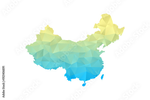 China Map - Polygon Style Vector Illustration in Blue and Yellow Gradient, Low Poly Geometric Design, Isolated on White Background for Infographics and Projects.