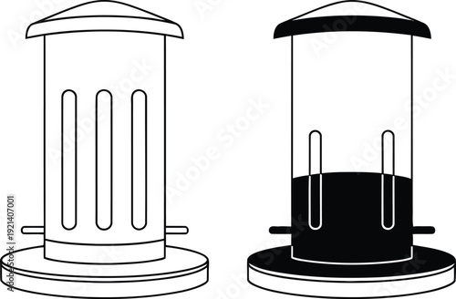 Line drawing of two cylindrical oil lamp designs with different features