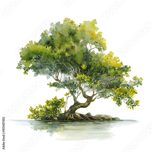 watercolor of Mangrove Tree, vector, isolated on a white background.