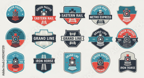 Collection of Vintage Train Emblems and Logos.