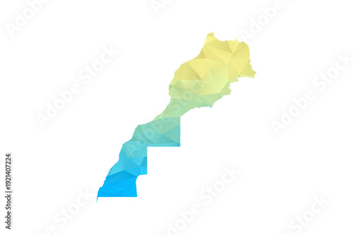Morocco Map - Polygon Style Vector Illustration in Blue and Yellow Gradient, Low Poly Geometric Design, Isolated on White Background for Infographics and Projects.