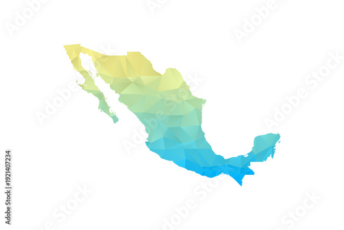 Mexico Map - Polygon Style Vector Illustration in Blue and Yellow Gradient, Low Poly Geometric Design, Isolated on White Background for Infographics and Projects.