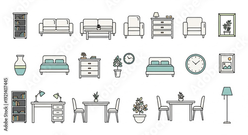 Furniture and Home Decor Icons Set.