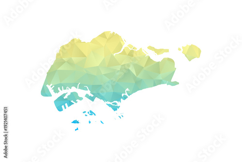 Singapore Map - Polygon Style Vector Illustration in Blue and Yellow Gradient, Low Poly Geometric Design, Isolated on White Background for Infographics and Projects.