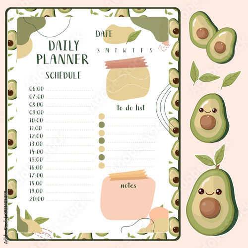 Avocado Daily Planner: organize your day with charm schedule, to-do list, notes in one place. Perfect for productivity