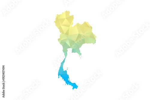 Thailand Map - Polygon Style Vector Illustration in Blue and Yellow Gradient, Low Poly Geometric Design, Isolated on White Background for Infographics and Projects.