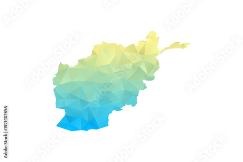 Afghanistan Map - Polygon Style Vector Illustration in Blue and Yellow Gradient, Low Poly Geometric Design, Isolated on White Background for Infographics and Projects.