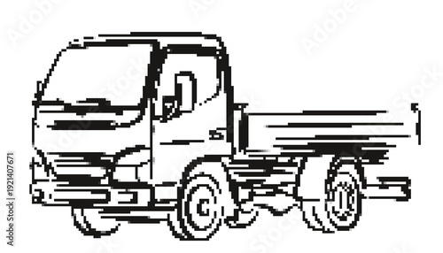 Pixel symbol of the big truck of delivery.