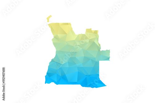 Angola Map - Polygon Style Vector Illustration in Blue and Yellow Gradient, Low Poly Geometric Design, Isolated on White Background for Infographics and Projects.