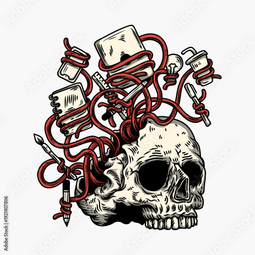 skull imagination surrealism concept creative thinking illustration vector