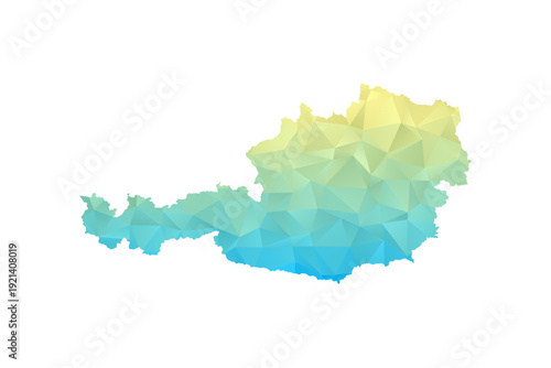 Austria Map - Polygon Style Vector Illustration in Blue and Yellow Gradient, Low Poly Geometric Design, Isolated on White Background for Infographics and Projects.