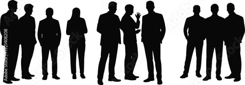 Business people silhouette group discussing strategy teamwork collaboration corporate communication leadership concept professional workforce isolated on white background