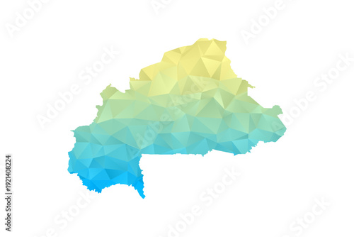 Burkina Faso Map - Polygon Style Vector Illustration in Blue and Yellow Gradient, Low Poly Geometric Design, Isolated on White Background for Infographics and Projects.