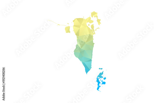 Bahrain Map - Polygon Style Vector Illustration in Blue and Yellow Gradient, Low Poly Geometric Design, Isolated on White Background for Infographics and Projects.