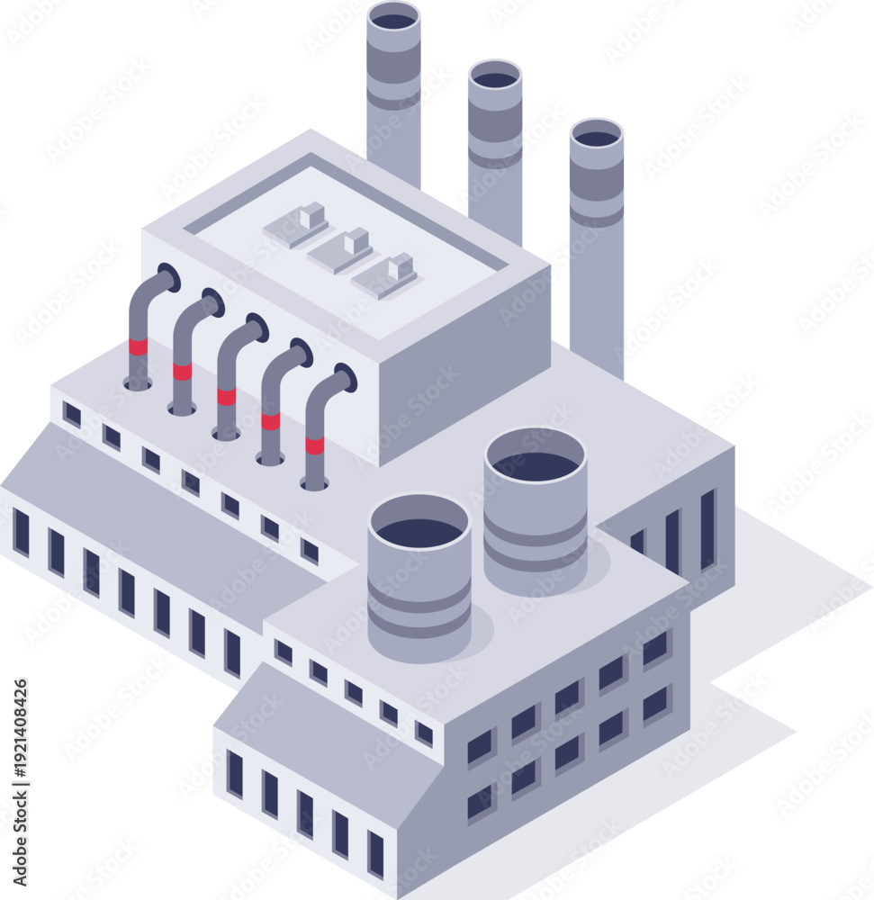 Fototapeta premium Industrial factory building with smokestacks and pipes