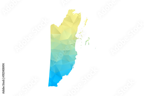 Belize Map - Polygon Style Vector Illustration in Blue and Yellow Gradient, Low Poly Geometric Design, Isolated on White Background for Infographics and Projects.