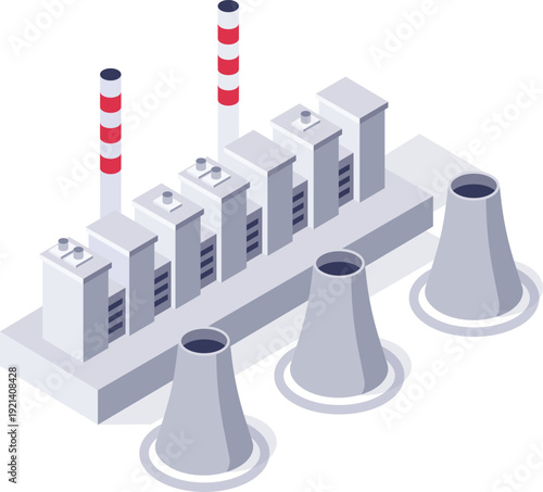 Industrial complex producing power in perspective view