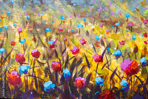 Abstract field of colorful wildflowers blooming in nature