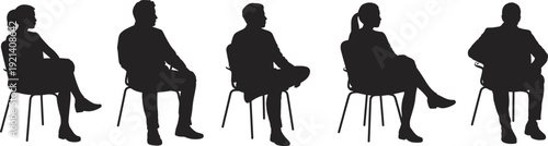 Business professionals silhouette sitting on chairs interview meeting discussion corporate workplace concept isolated on white background