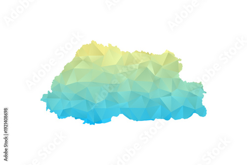 Bhutan Map - Polygon Style Vector Illustration in Blue and Yellow Gradient, Low Poly Geometric Design, Isolated on White Background for Infographics and Projects.